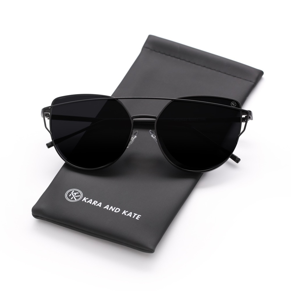 Black On Black Mirrored Sunglasses, Aviators - Picture 1 of 5